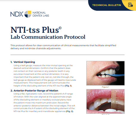 NTI-tss Plus Technical Bulletin from a dental lab serving the US and Canada